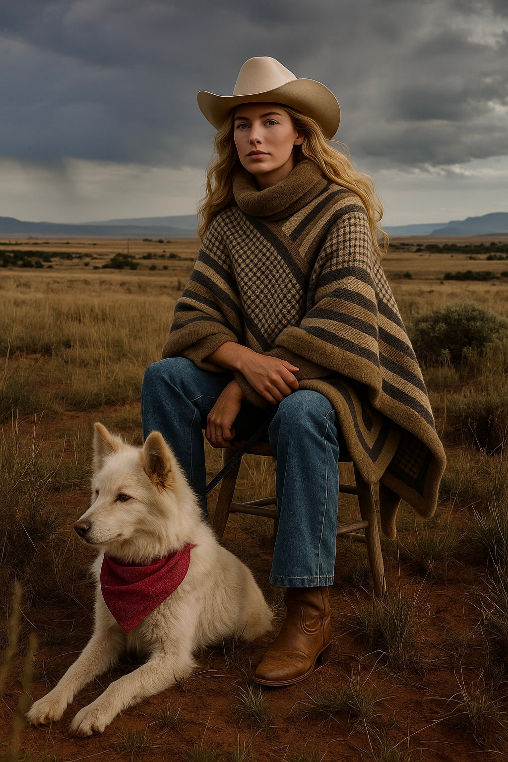 Beige Striped Poncho