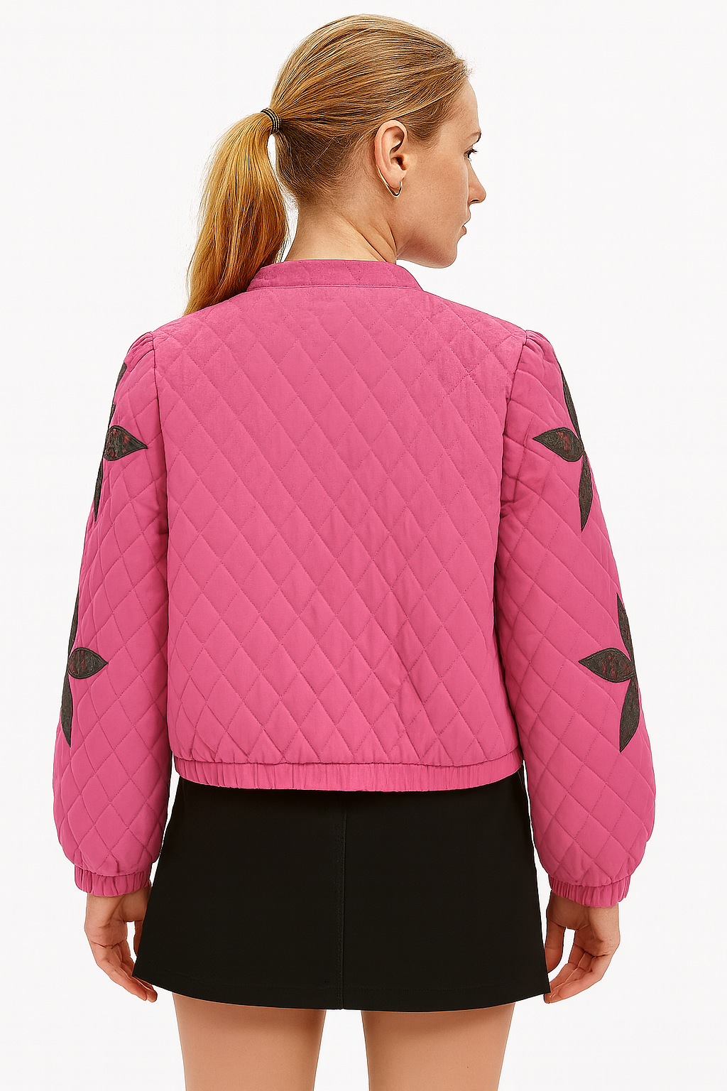 Cotton Quilted Crop Jacket in “Pretty Pink”