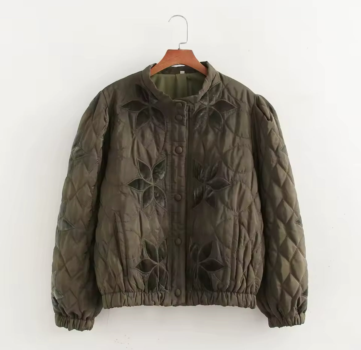 JAPANESE Style Quilted Crop Jacket in Green on Green
