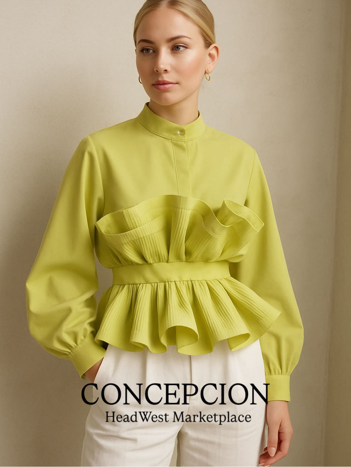 TURLINGTON Ruffled Blouse / Top in Celedon