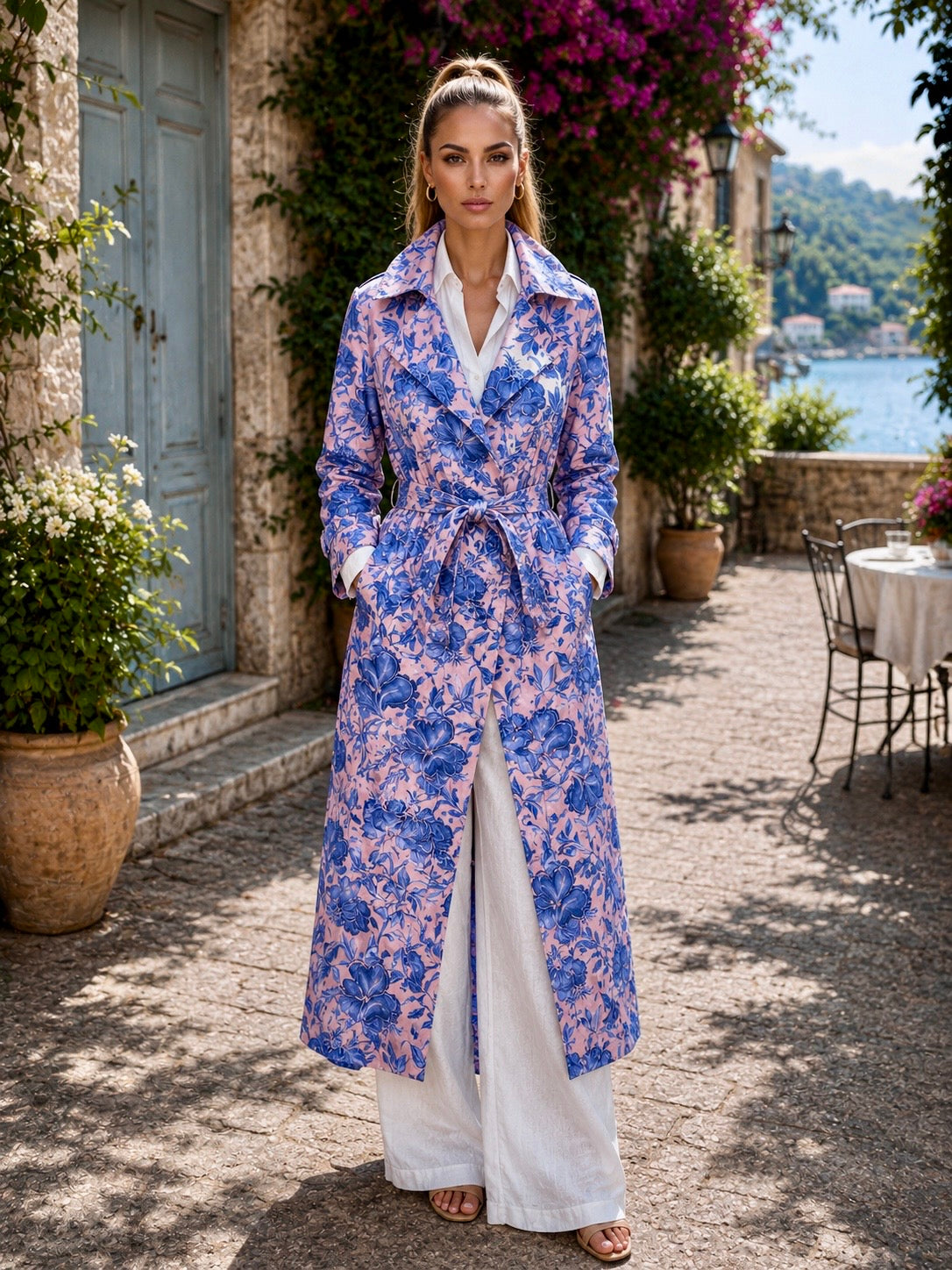 MAXIM Floral Light Weight Trench Coat