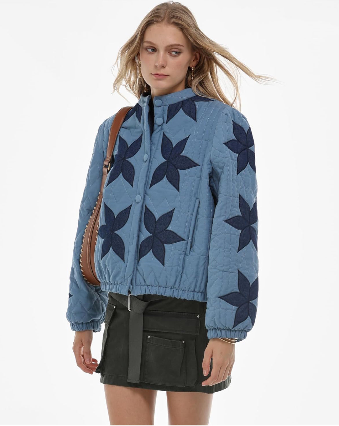 JAPANESE Style Quilted Crop Jacket in Denim on Denim