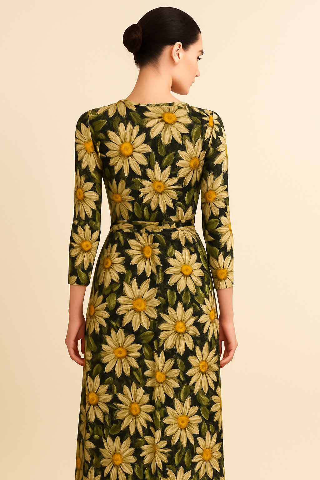 STELLA Wrap Style Dress with Yellow Daisies