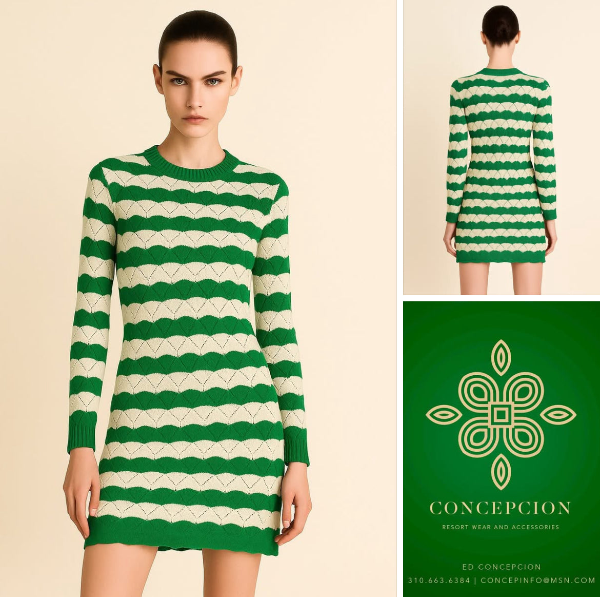 KNIT Dress with Green and White Stripes