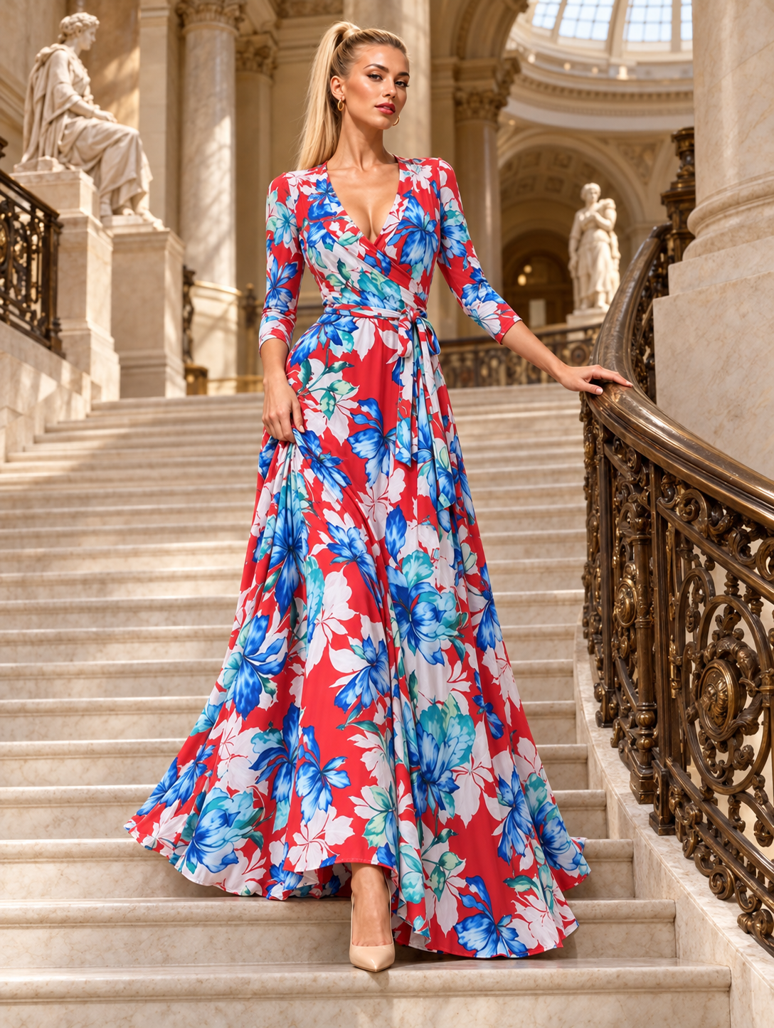 STELLA Wrap Style Dress w/ Red Floral Print (Copy)