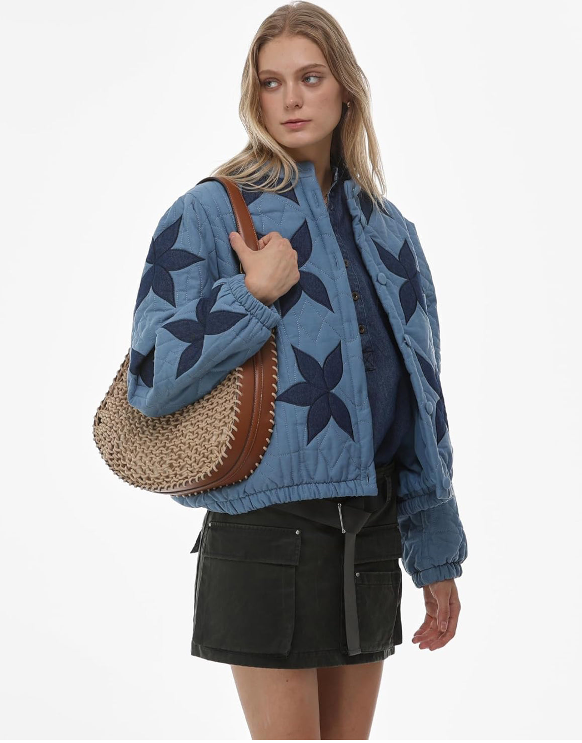 JAPANESE Style Quilted Crop Jacket in Denim on Denim