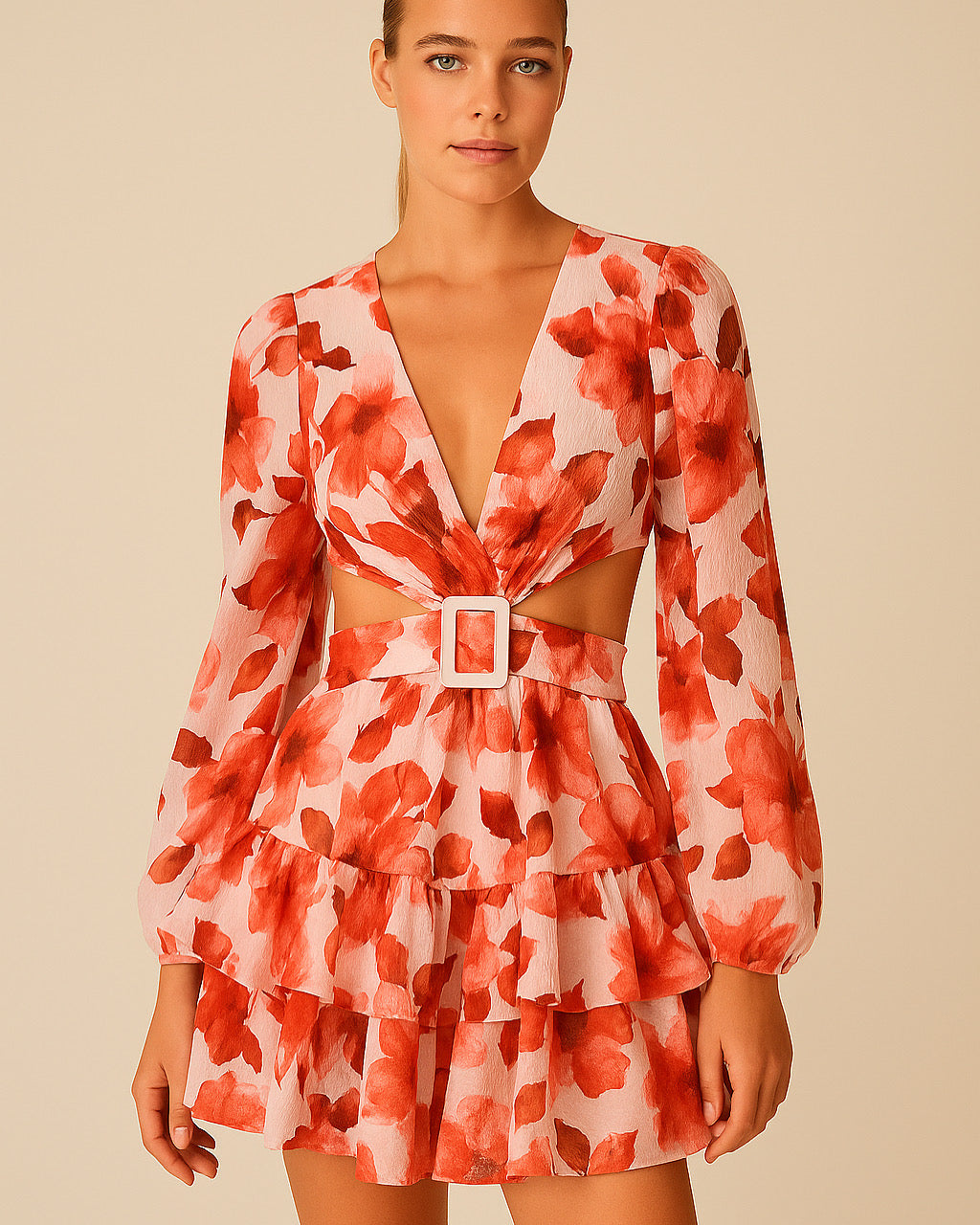 VERA Watercolor Mini Dress in Coral