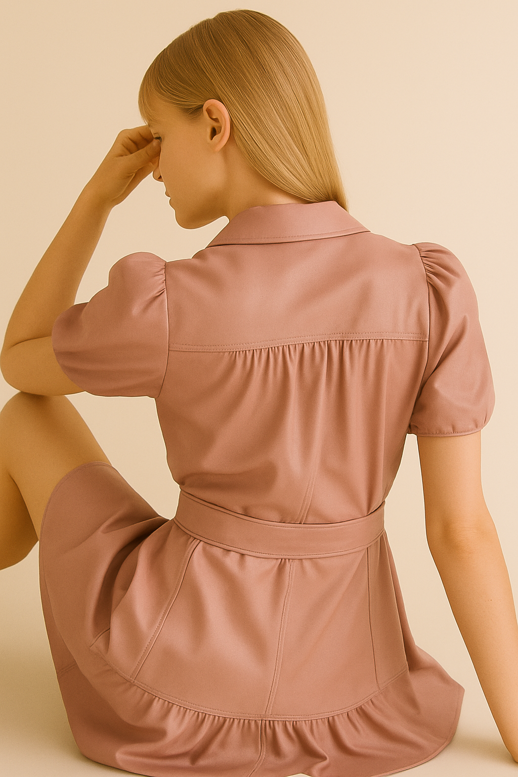 ADDISON Faux Leather Mini Dress in Pink