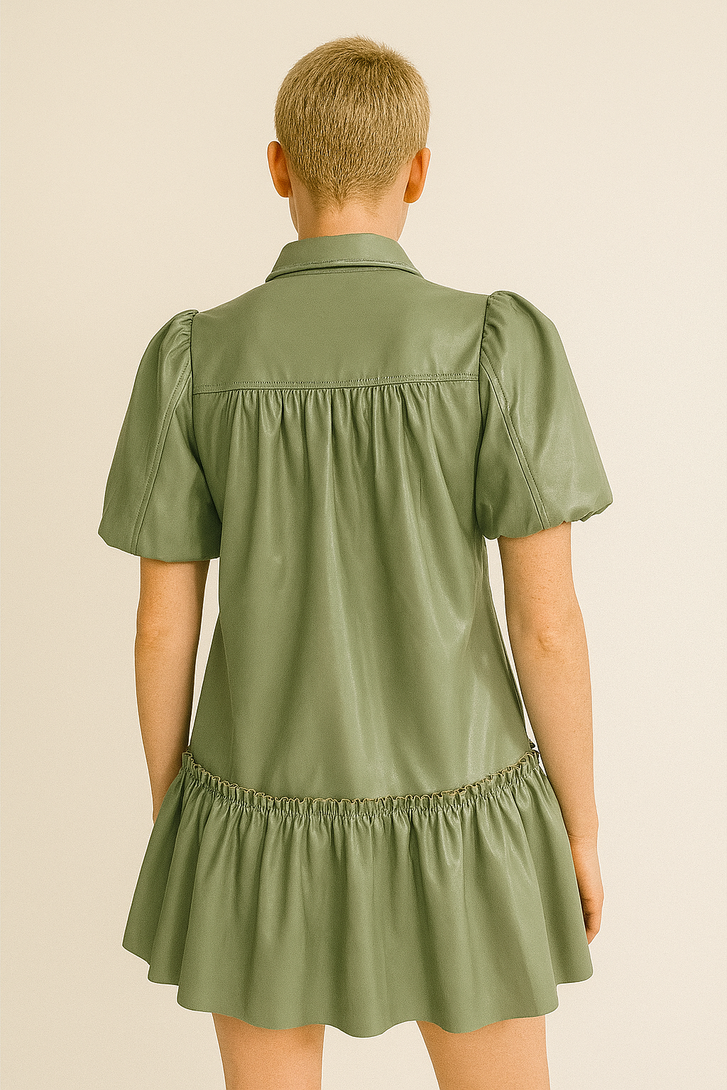 ADDISON Faux Leather Mini Dress in Mint