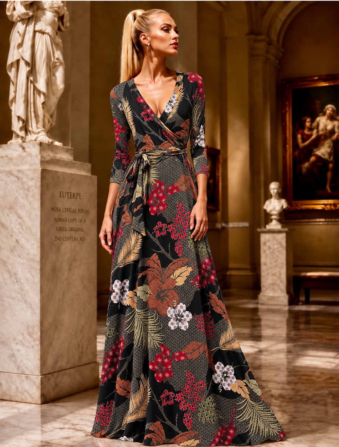 STELLA Wrap Style Dress W/ Asian Print