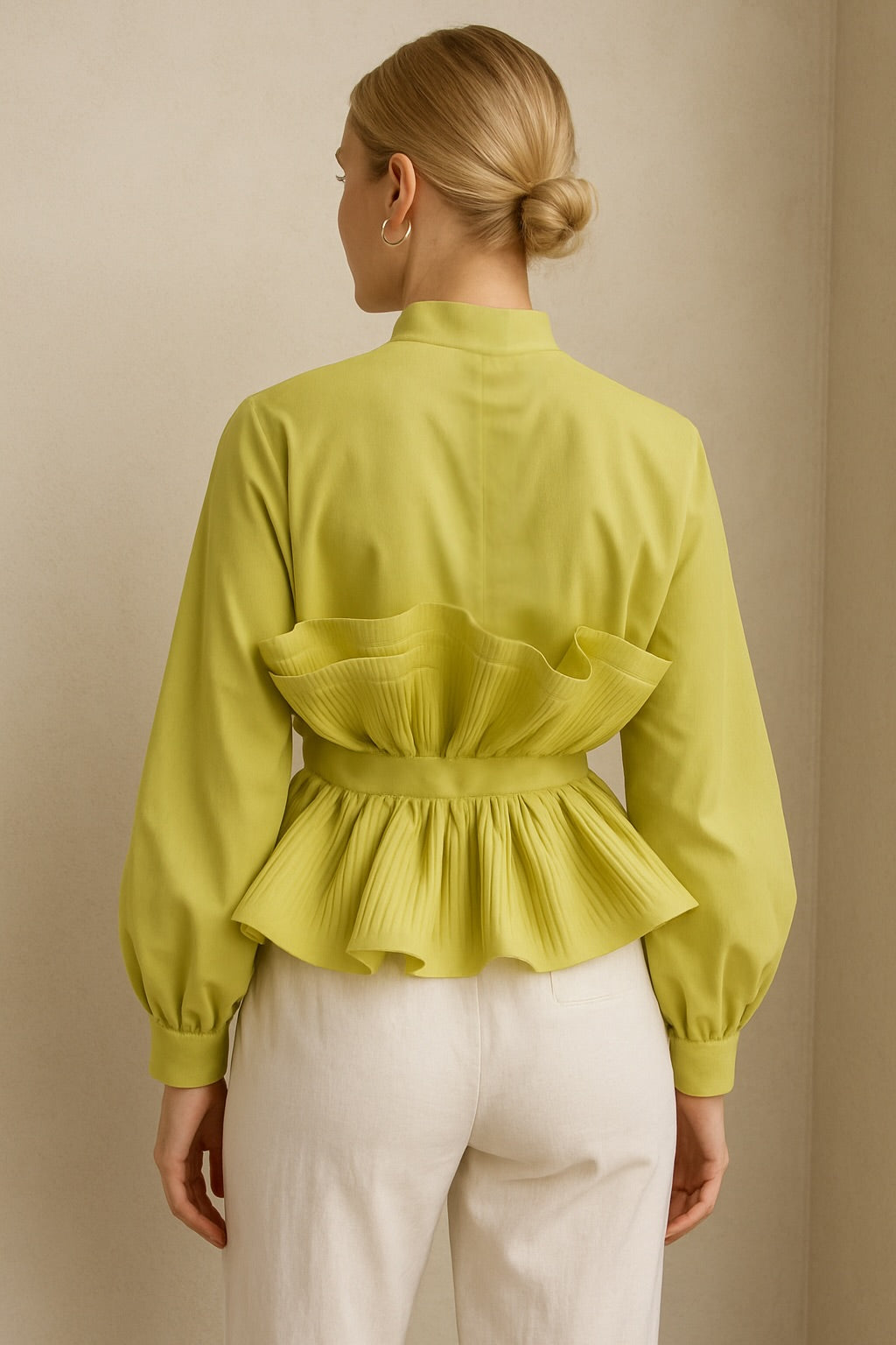 TURLINGTON Ruffled Blouse / Top in Celedon