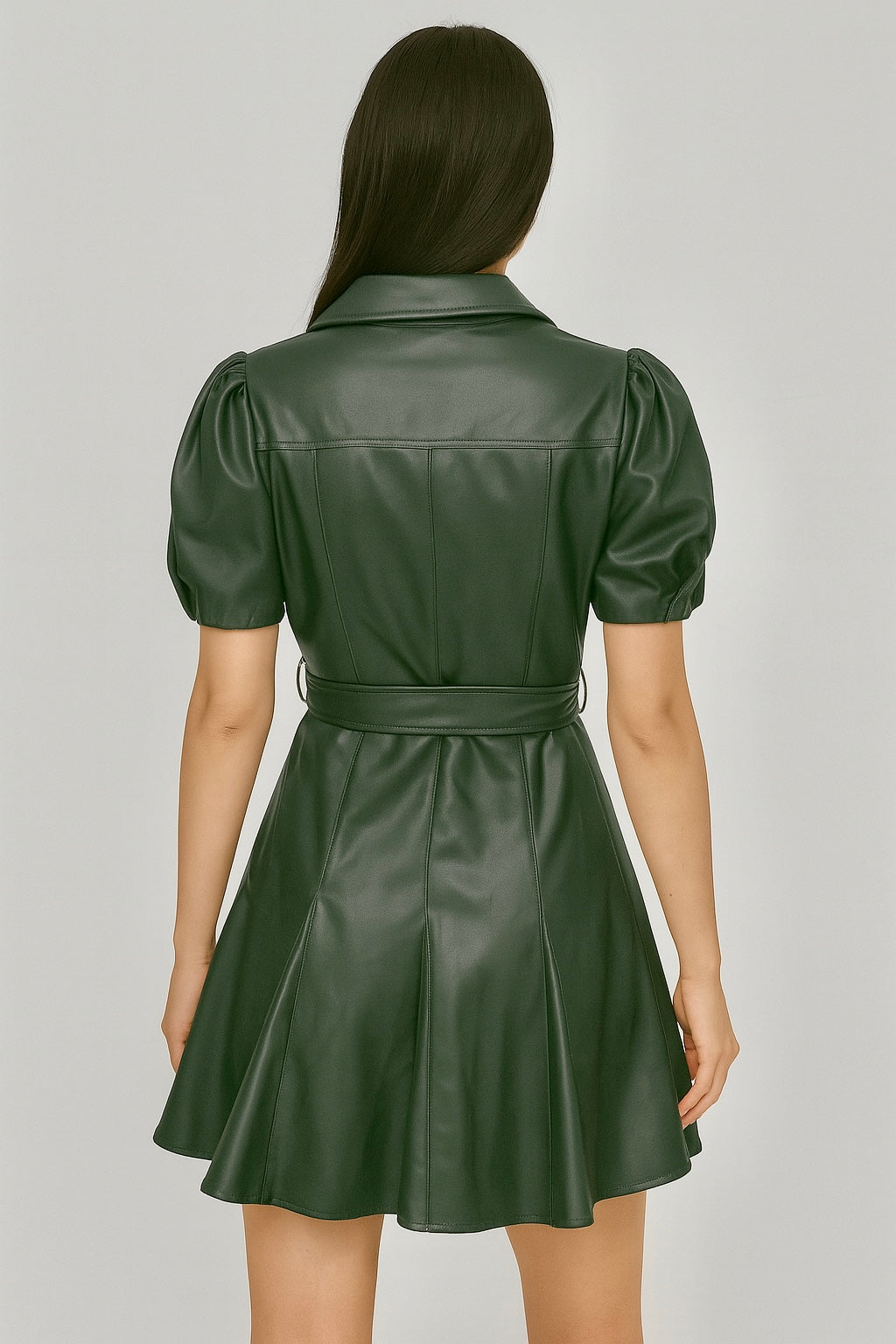 ADDISON Faux Leather Mini Dress in Hunter Green