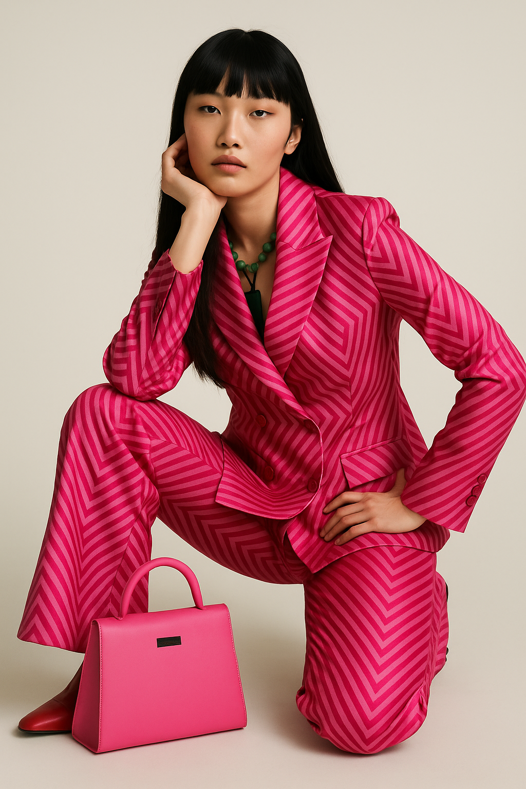 ORINDA Pink Satin, Double Breasted Women’s Suit