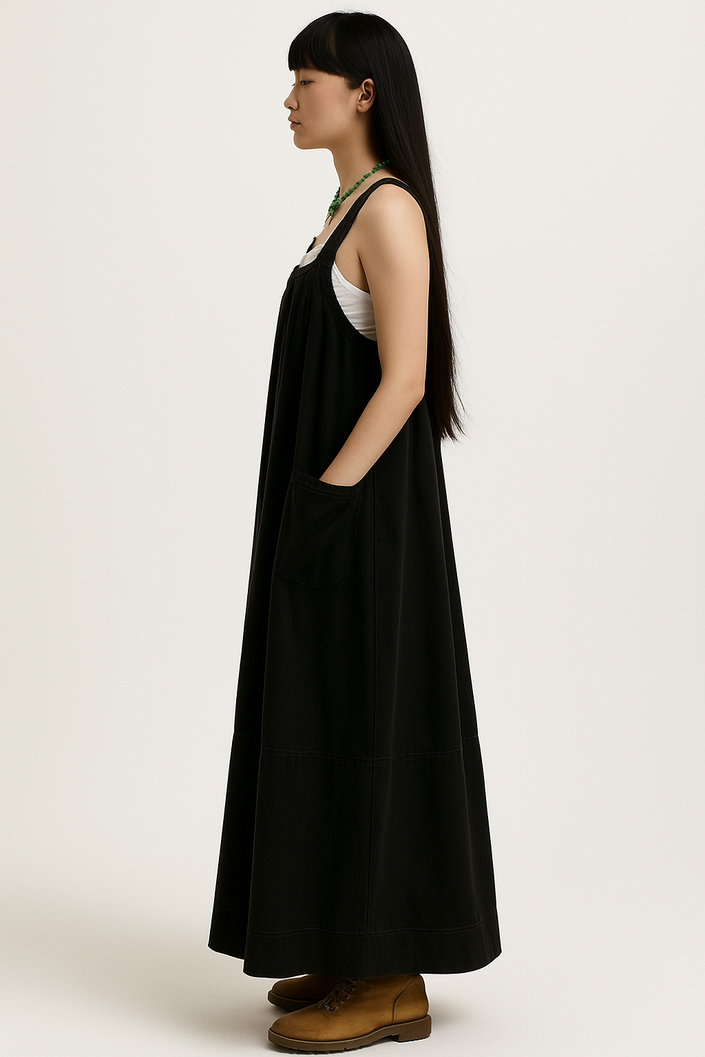 Cotton Overalls Dress , Bohemian Dress in Black