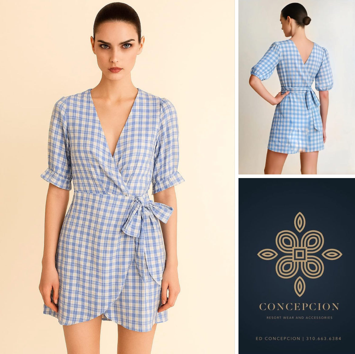 BELLA Cotton Wrap Dress in Blue Gingham