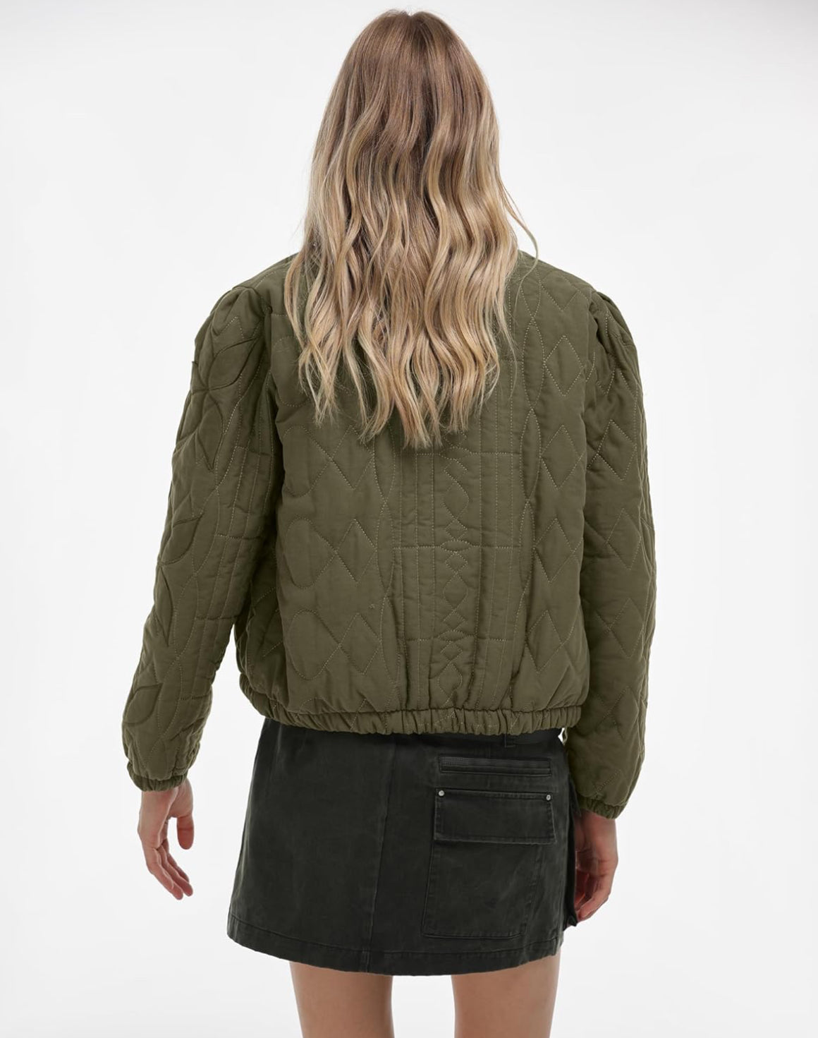 Cotton Quilted Crop Jacket in Olive Green