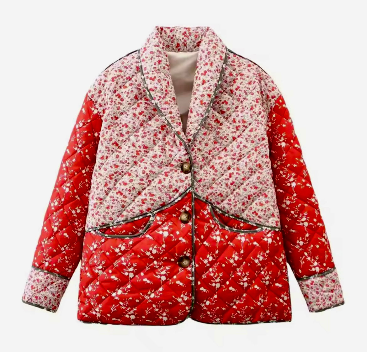 ORANGE FLORAL Quilted Jacket Puffer Jacket