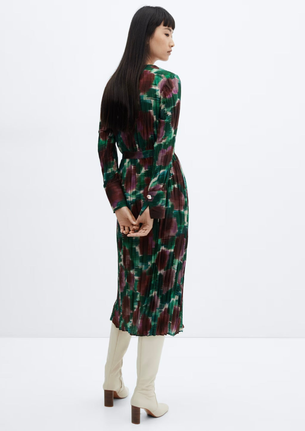 ASIAN Print Wrap Dress in Green Water Colors