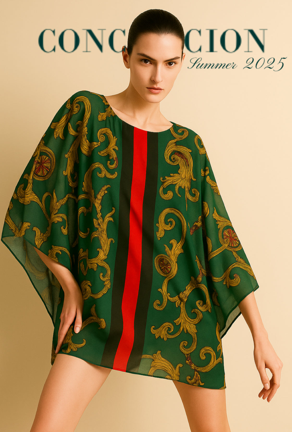 MADISON Caftan in Green and Gold Print , Mini Dress, Bikini Cover Up