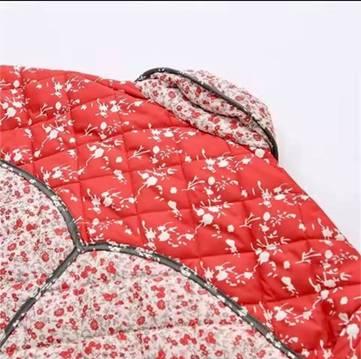 ORANGE FLORAL Quilted Jacket Puffer Jacket