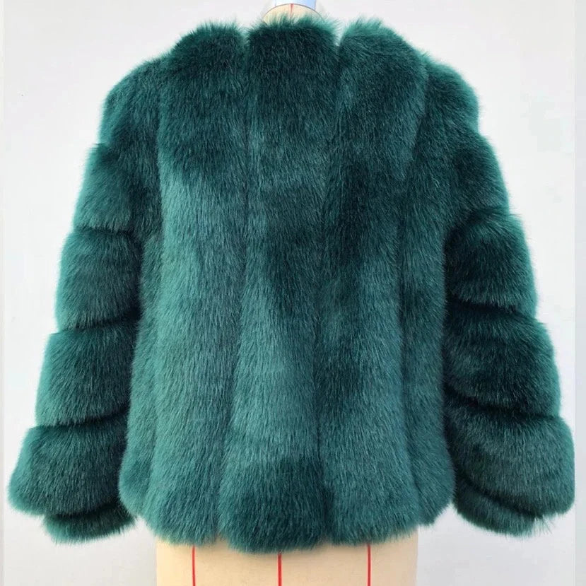 DENVER Faux Fox Fur Jacket in Green