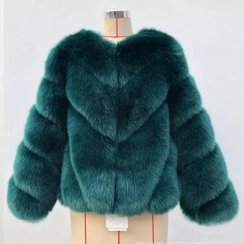 DENVER Faux Fox Fur Jacket in Green
