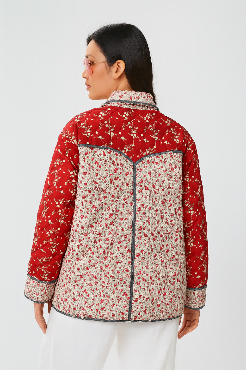 ORANGE FLORAL Quilted Jacket Puffer Jacket