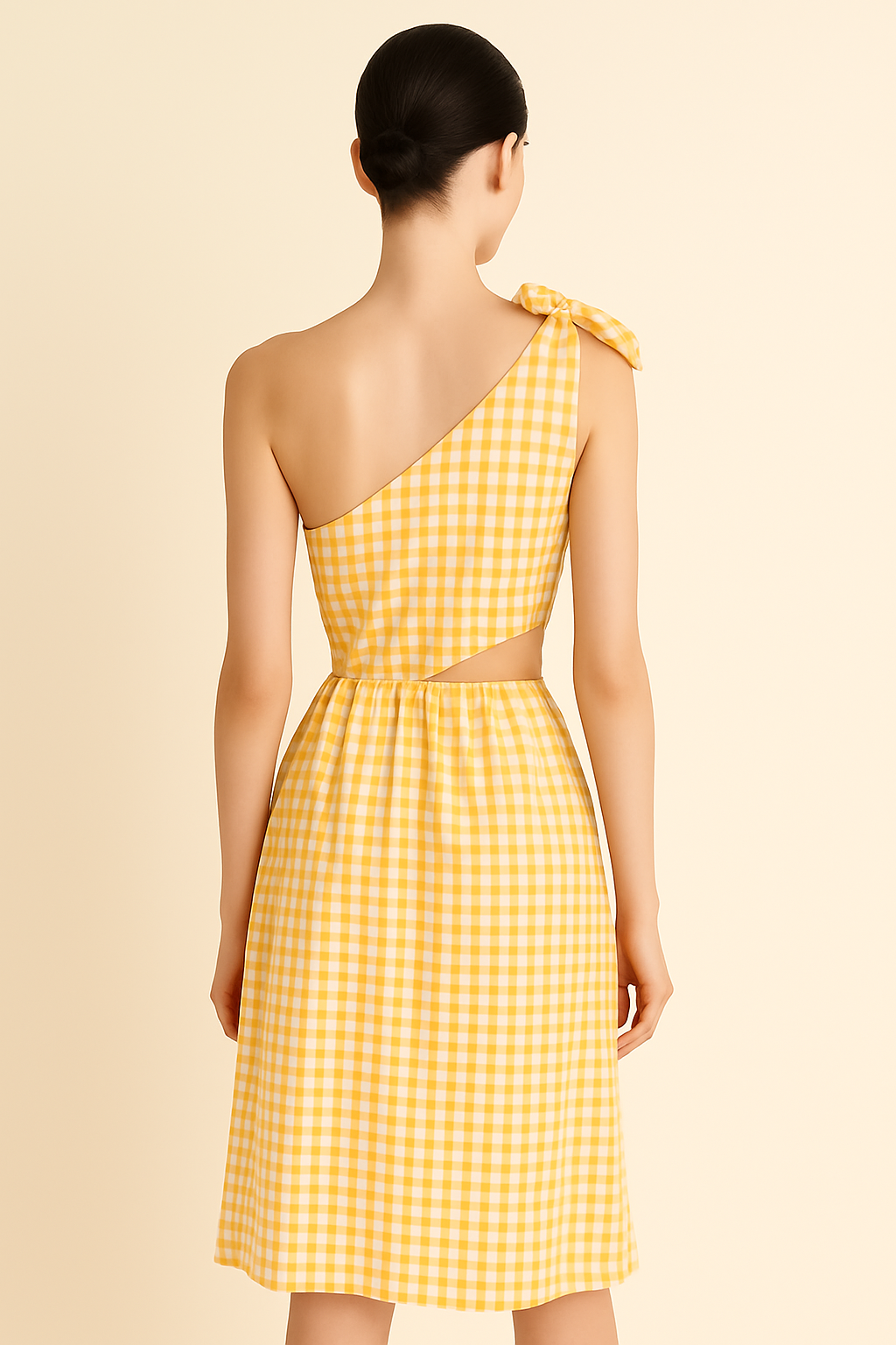 BELLA Cotton, One Shoulder Yellow Gingham Dress