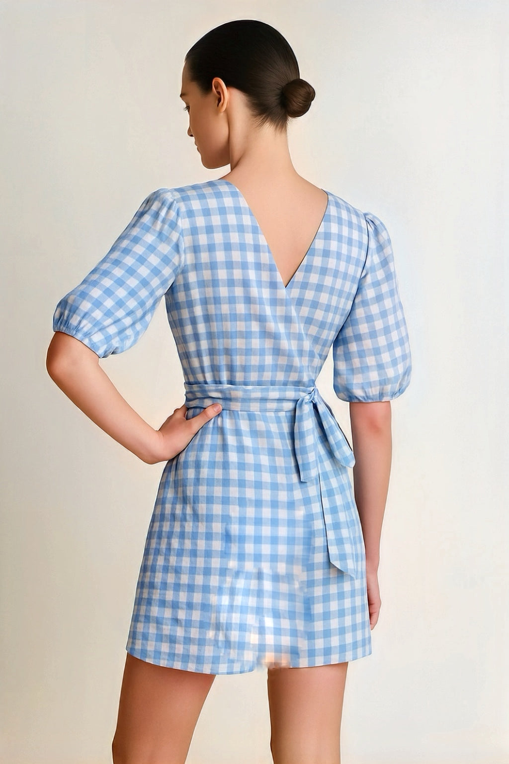 BELLA Cotton Wrap Dress in Blue Gingham