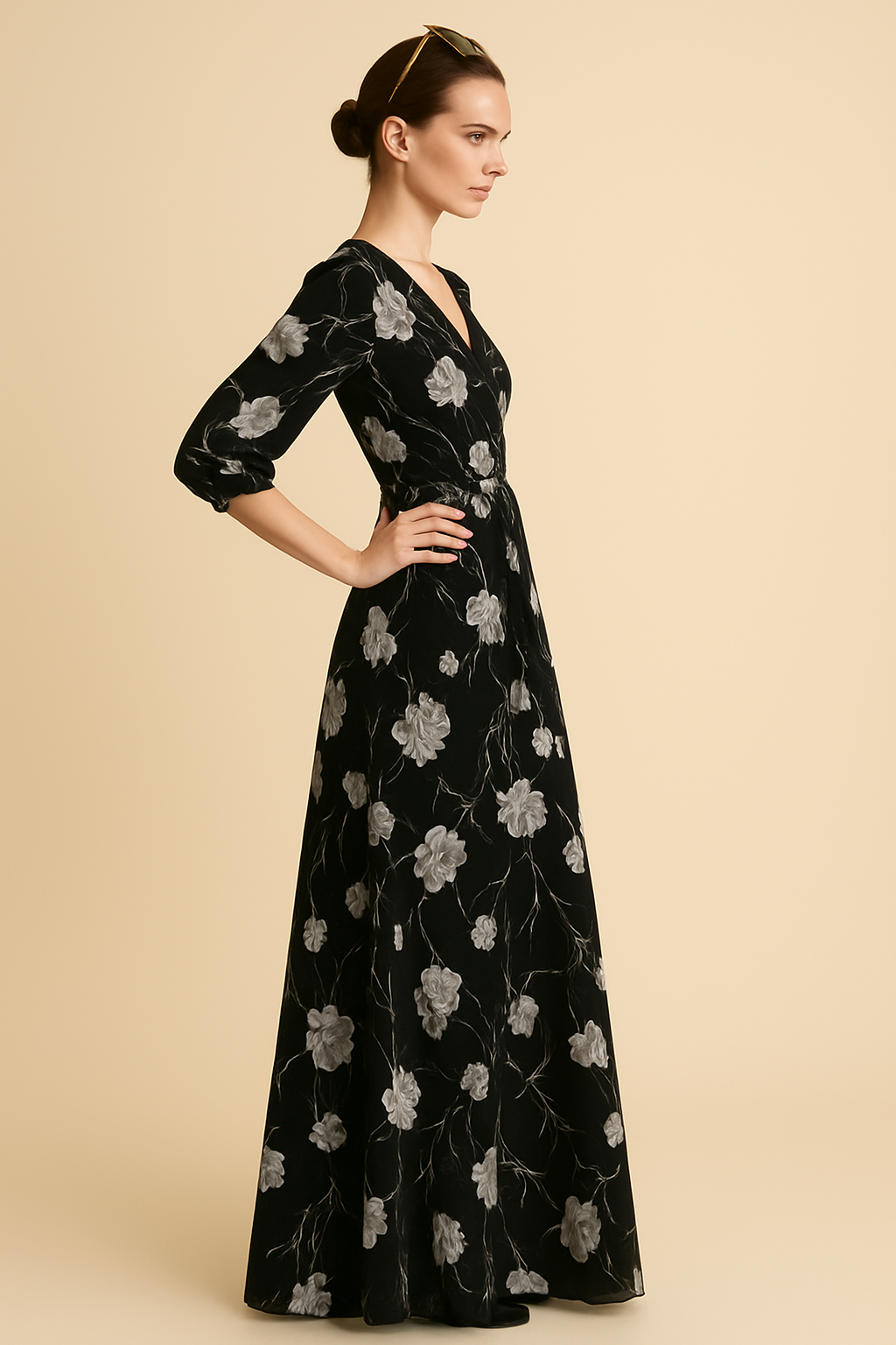STELLA Wrap Style Dress w/ Silver Roses