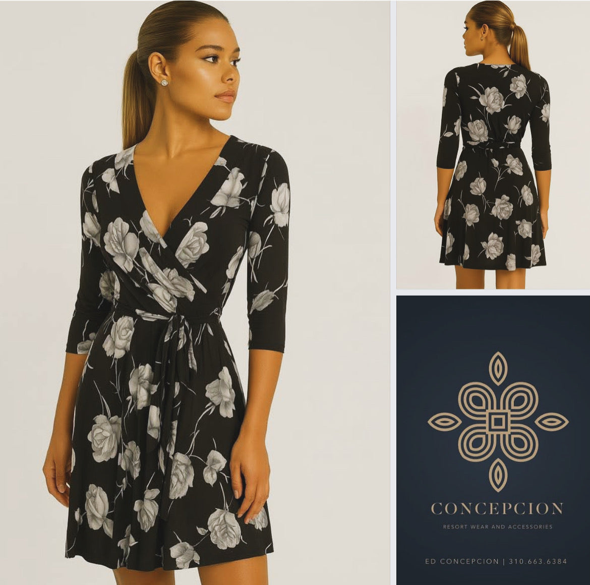 STELLA Wrap Style Short Dress w/ Silver Roses