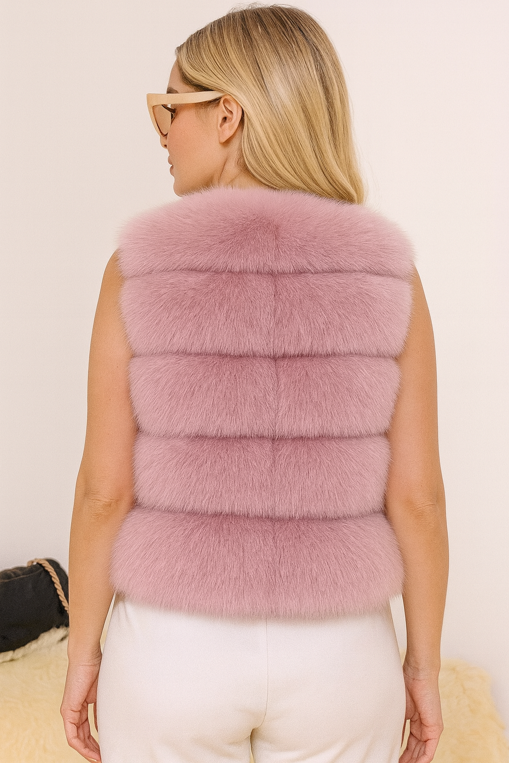 Faux Chinchilla Fur Vest in Dusty Rose
