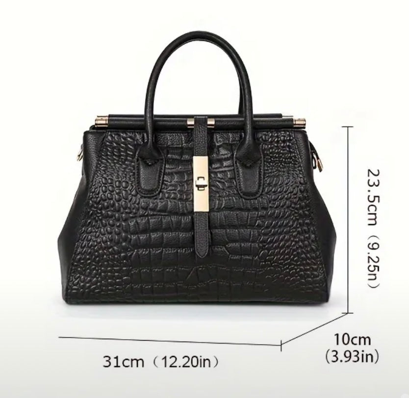 BOBBY Doc Bag in Genuine Black, Crocodile Embossed Leather