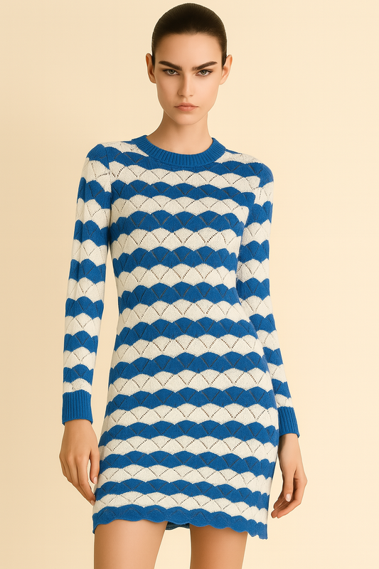 KNIT Dress with Blue and White Stripes