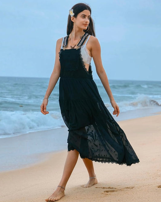 BOHO Overall Dress in Black