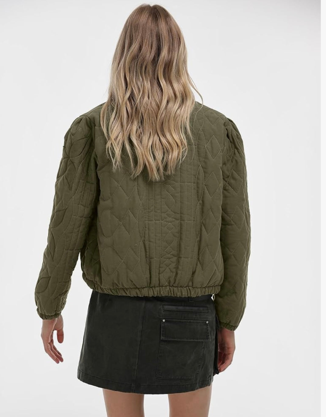 JAPANESE Style Quilted Crop Jacket in Green on Green
