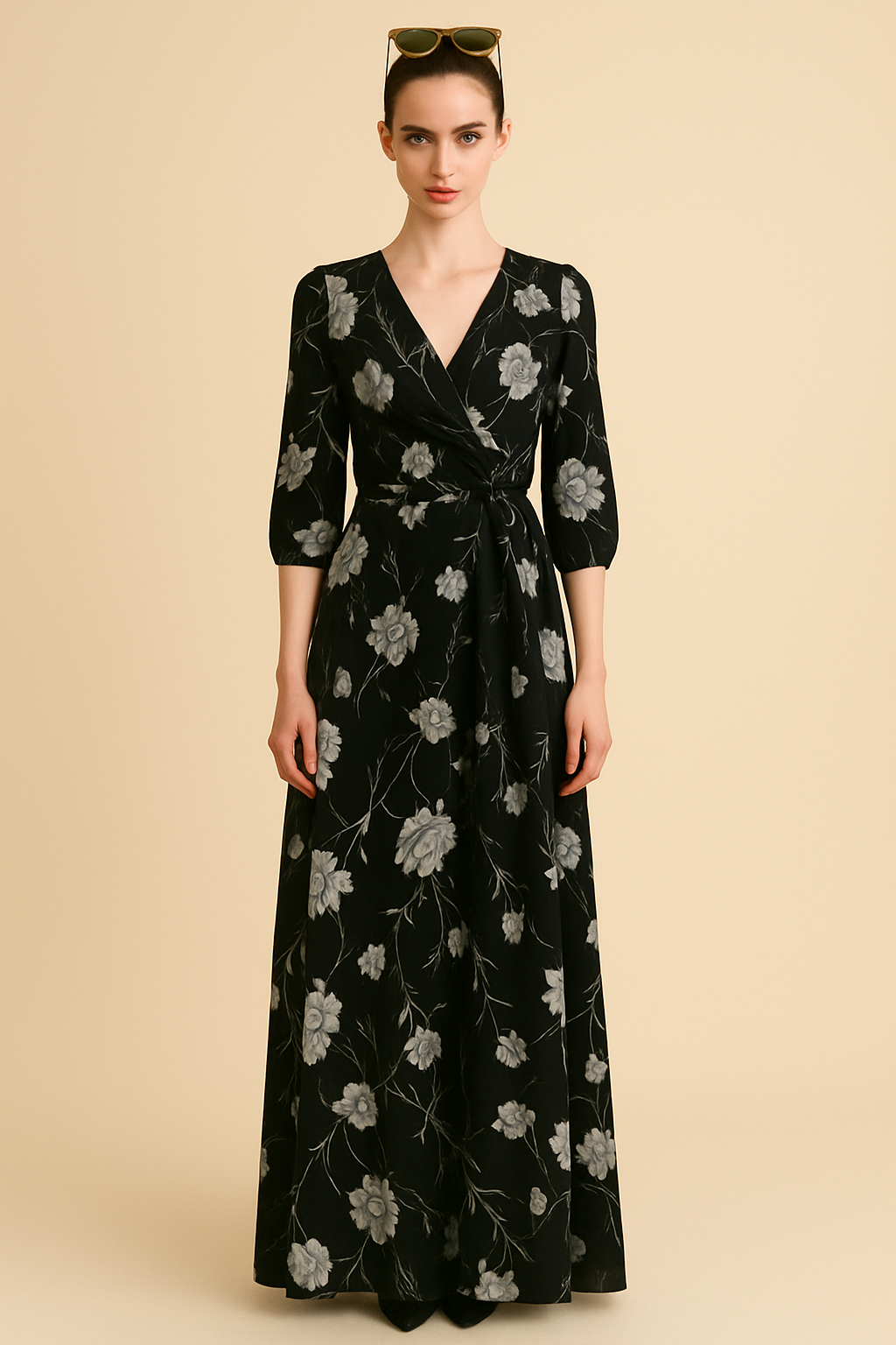 STELLA Wrap Style Dress w/ Silver Roses