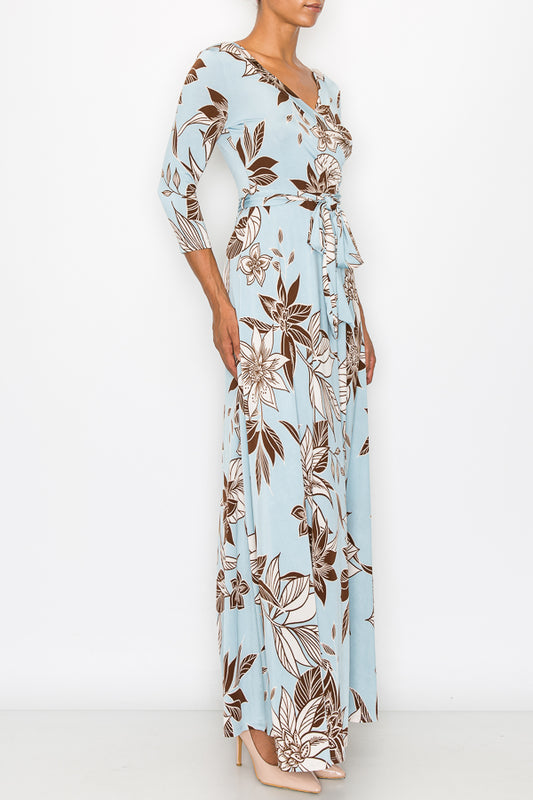 STELLA Wrap Style Dress with Floral Print in Baby Blue