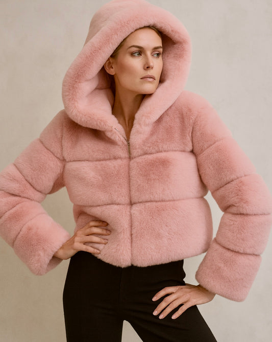 ASPEN Faux Fur Hoodie in Pink