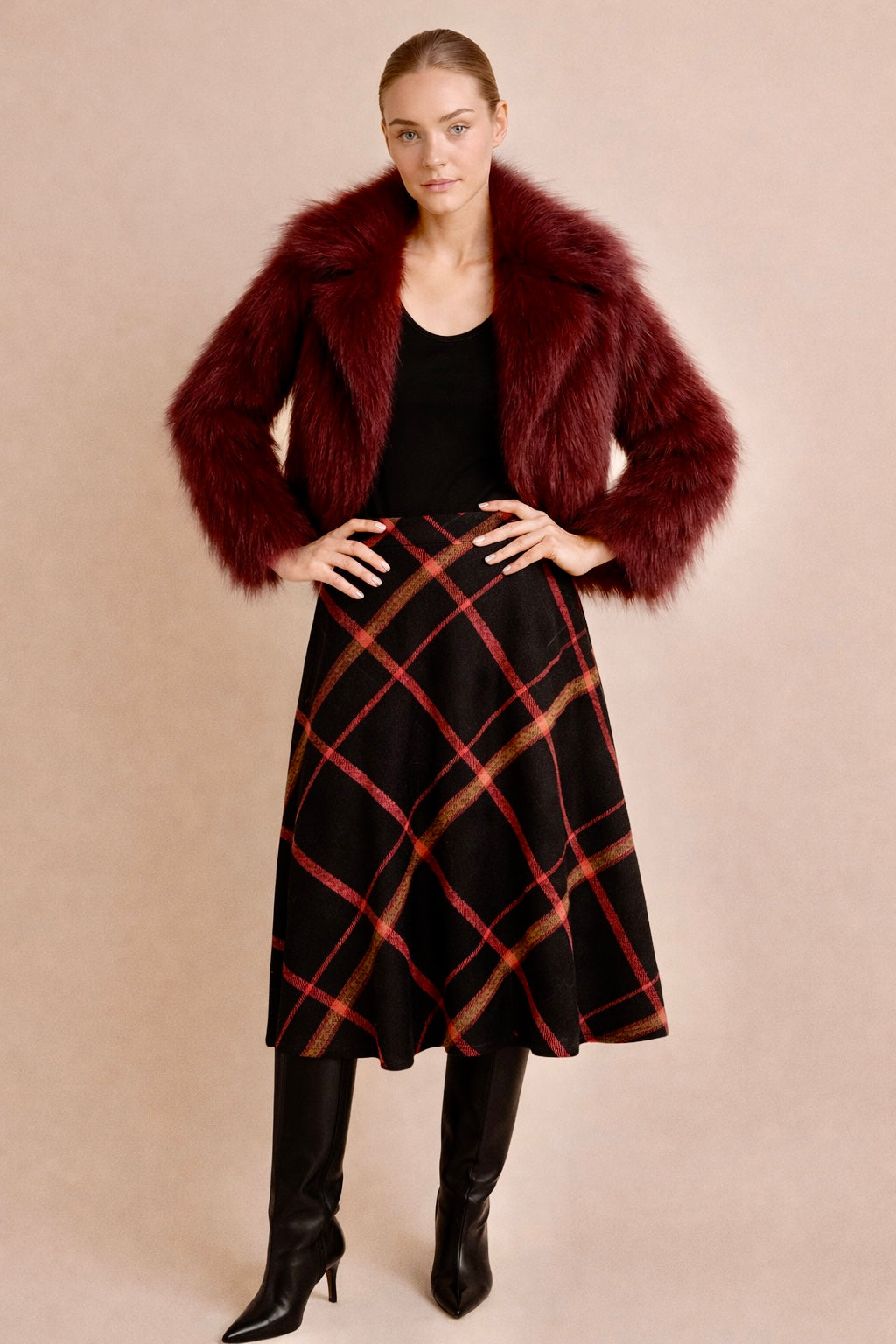 WINDSOR Wool Skirt in Red and Black