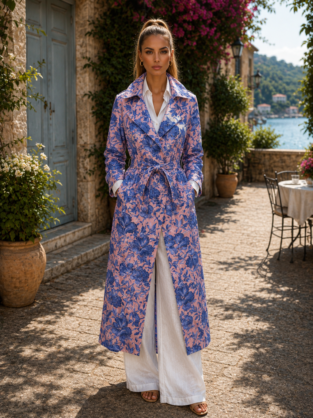 MAXIM Floral Light Weight Trench Coat