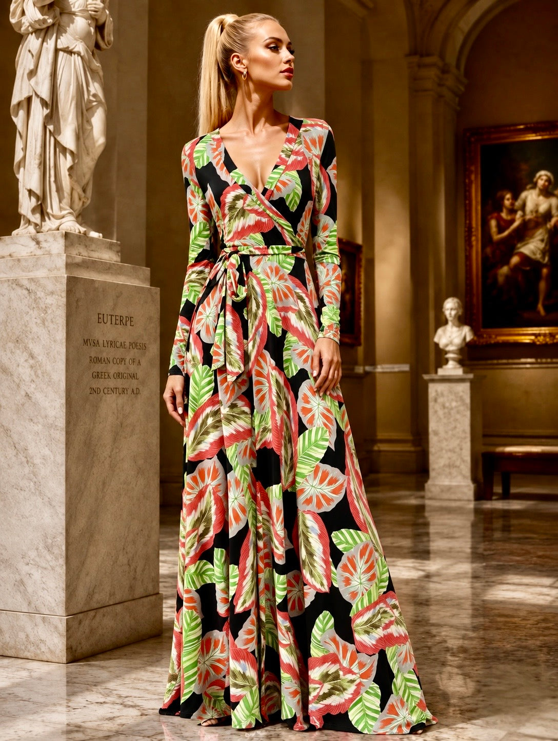 STELLA Wrap Style Dress w/ Tropical Print