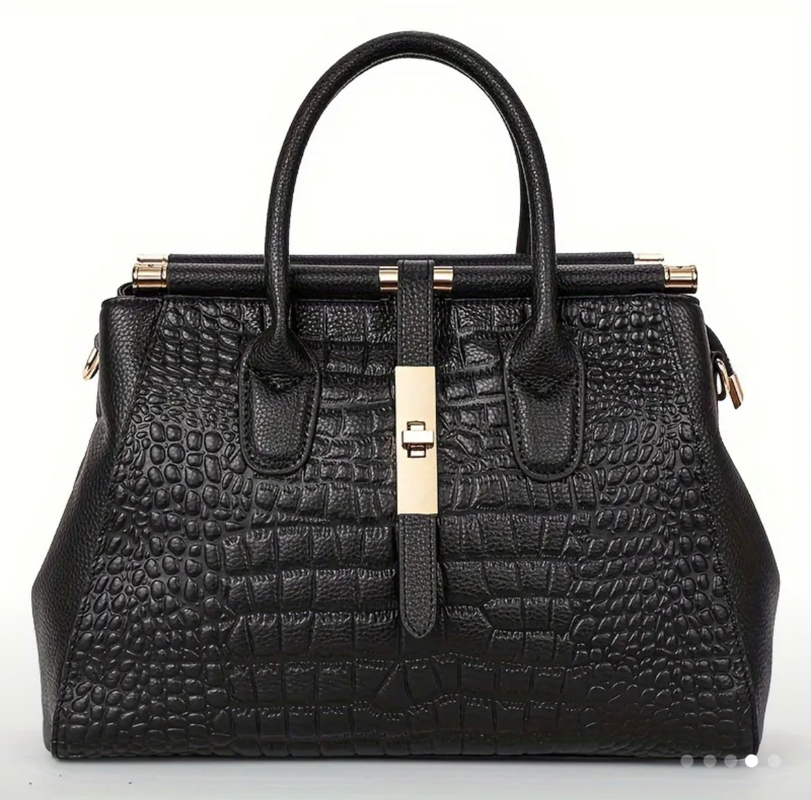 BOBBY Doc Bag in Genuine Black, Crocodile Embossed Leather