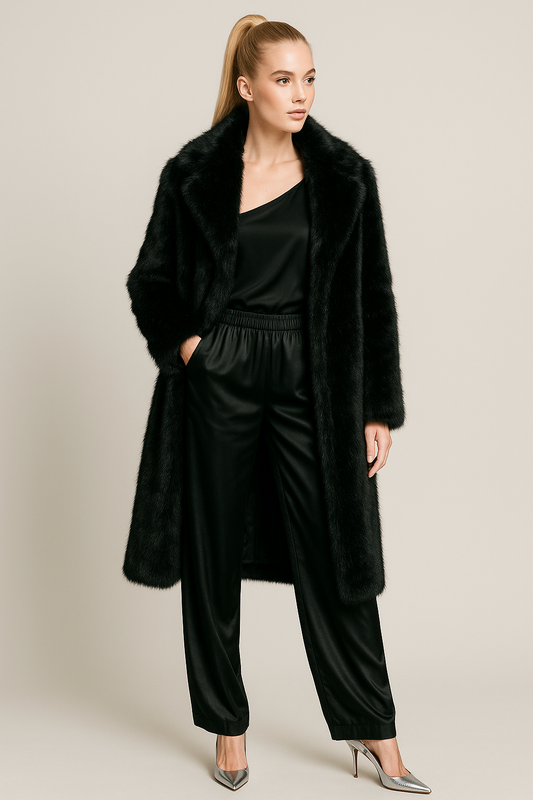 DRESDEN Faux Fox Fur Jacket in Black