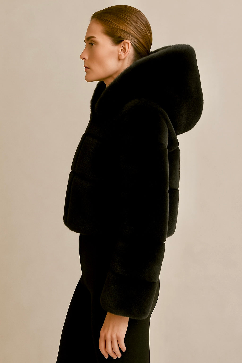 ASPEN Faux Fur Hoodie in Black