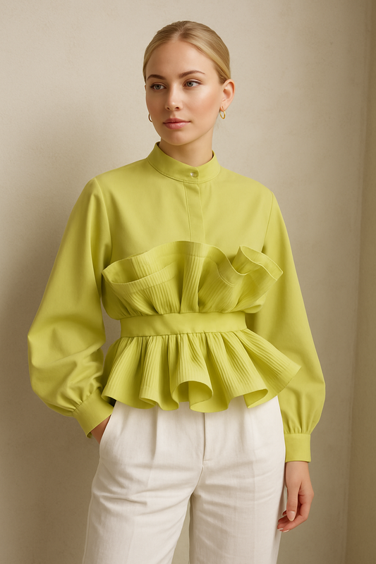 TURLINGTON Ruffled Blouse / Top in Celedon