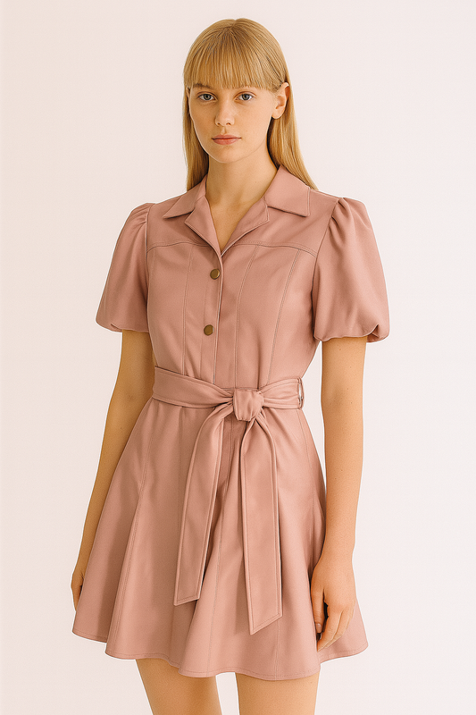 ADDISON Faux Leather Mini Dress in Pink