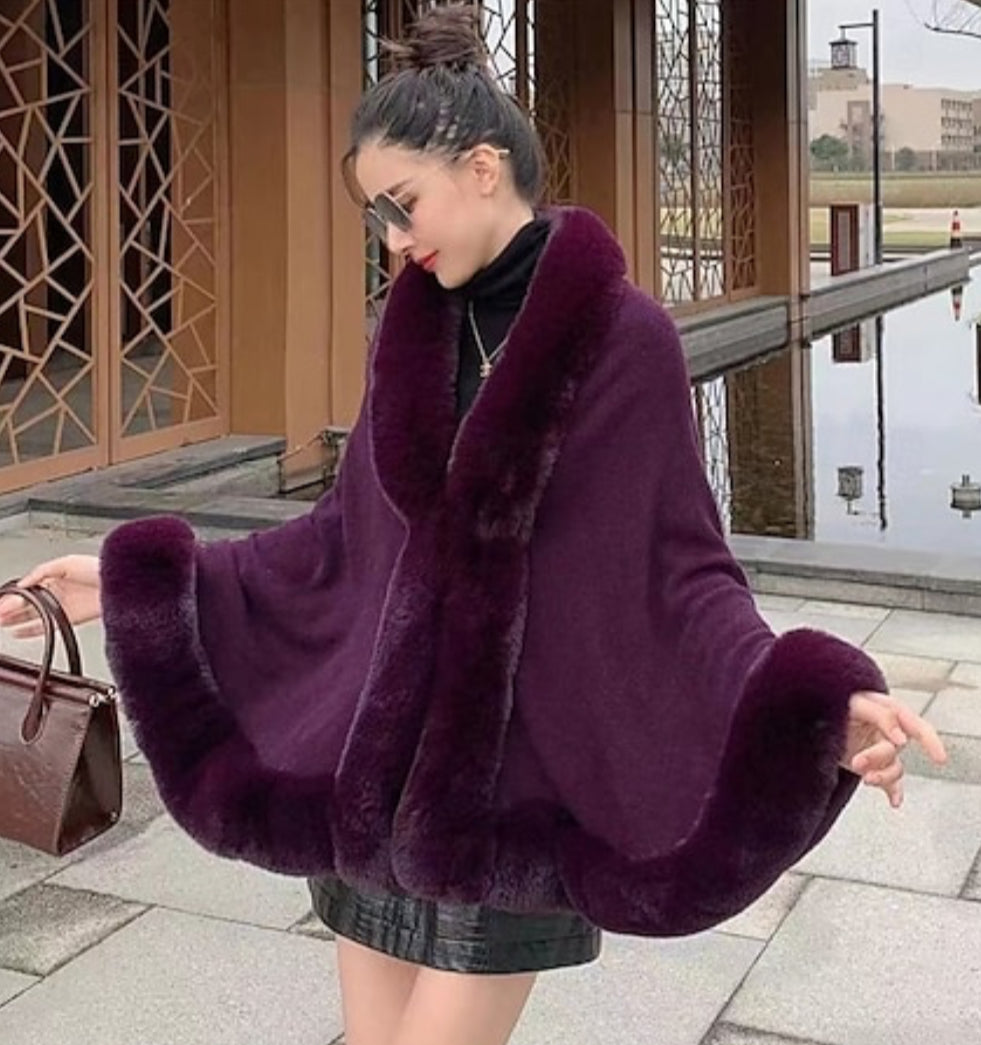 WINDSOR Cape with Purple Faux Chinchilla Trim