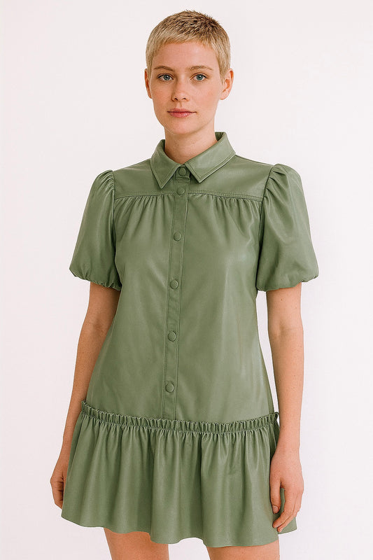 ADDISON Faux Leather Mini Dress in Mint