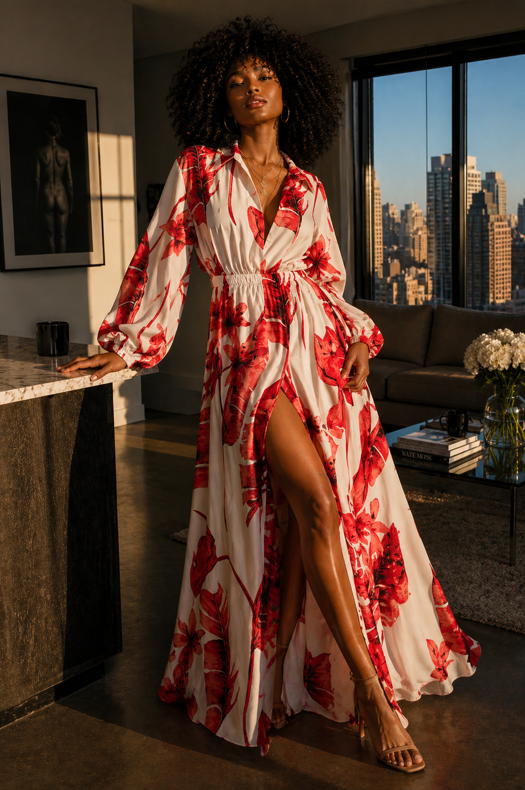 CONCEPCION 2026 TROPICAL Red Maxi Shirt Dress